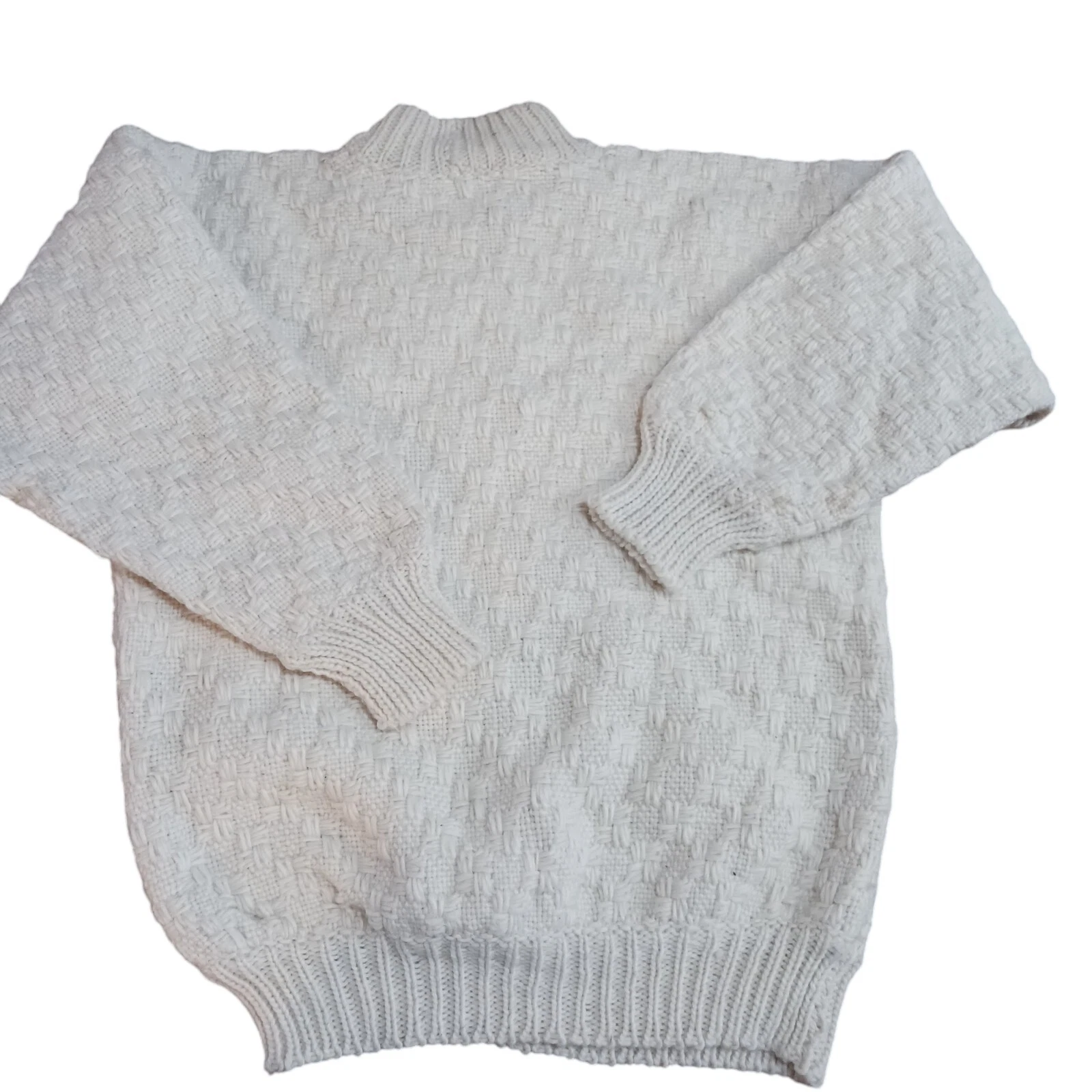 San Cristobal 100 % Wool Sweater Cream Handmade Unisex Cream Raised Stitch
