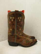 Smoky Mountain Brown Leather Floral Snip Toe Cowboy Boots Youth Size 5 Sty 3861Y