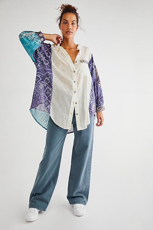 TIED TUNIC レディース NEW Free People Sun Valley Bandana Tunic Buttondown Shirt