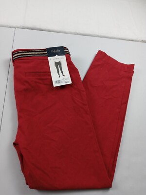 Rafaella Pants Women Size 8 Christmas Red Modern Low Rise Belted