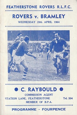  ENGLISH RUGBY LEAGUE OFFICIAL PROGRAMME,ROVERS v BRAMLEY 29th APRIL 1964