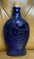Vintage Wheaton Blue Glass Fish Bottle Dr. Fisch's Bitters Made in USA