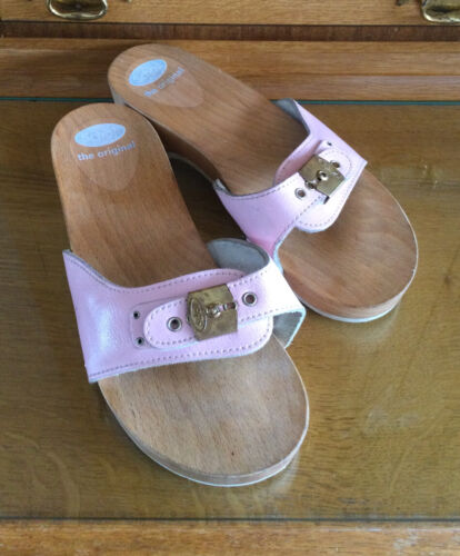 Dr Scholl Wooden Pink Sliders/Sandals Size U.K. 5 - Afbeelding 1 van 3