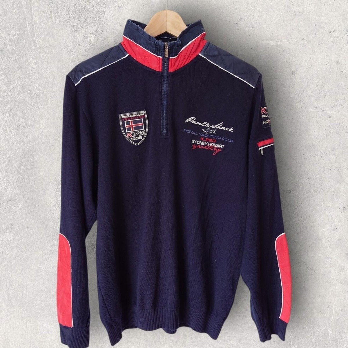 Mens vintage Paul shark yachting KPW 1938 knitwear quarter zip, medium