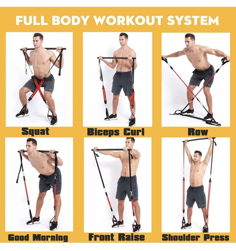 TESLANG Adjustable Pilates Bar Kit with Resistance Band Home Workout Equipment