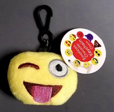 Plush Emoji Keychain / Backpack Charm Yellow Face Winking Eye w/ Tongue Out New