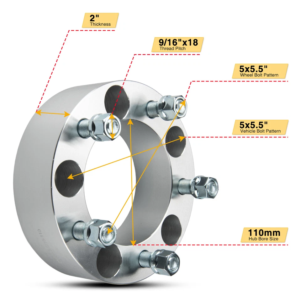 4Pcs 2" inch 5x5.5 to 5x5.5 Wheel Spacers 9/16"x18 For 2004-2009 Dodge Durango - Image 2 of 4