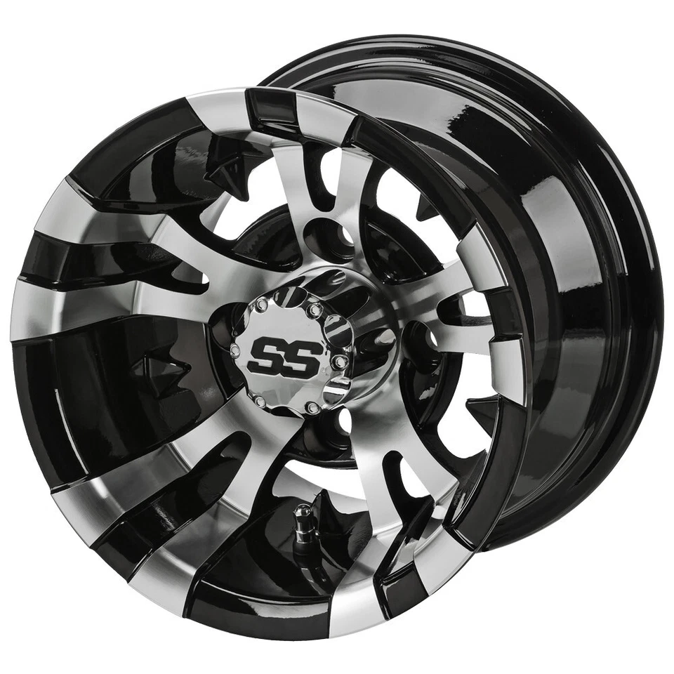 (4) Golf Cart 205/50-10 Low Profile Tires on 10x7 Black/Machined Vampire Wheels - Image 2 of 4