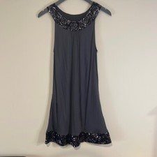 Express Women's Midi Shift Dress Sequin Detail Side Pocket Medium Charcoal Gray