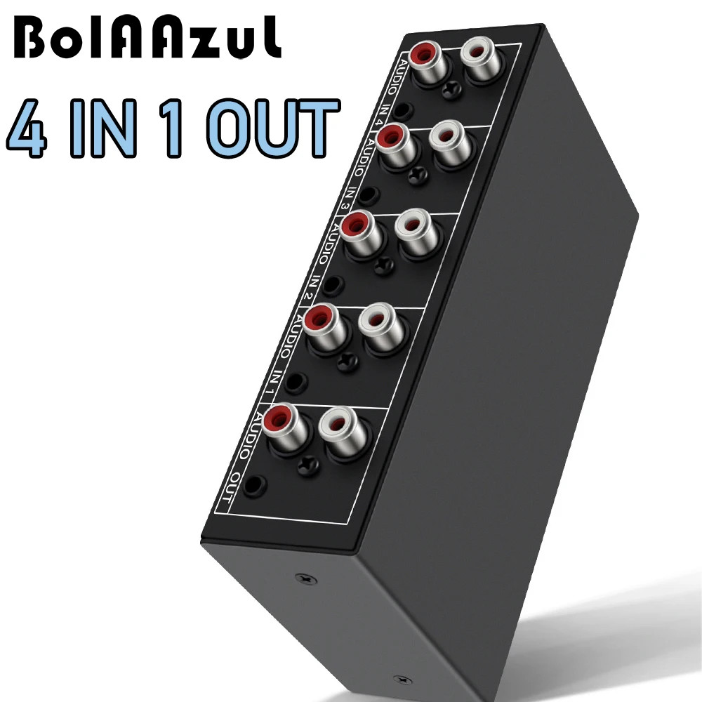 Stereo 3.5mm Aux L/R RCA Audio Switch 4 In 1 Out Analog Audi