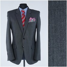 Mens Grey Sport Coat 38R US Size H M Pin Plaid Blazer Jacket