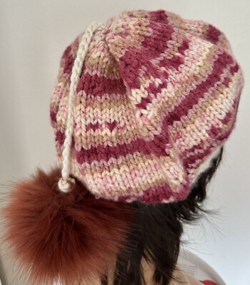 Hand Knits 2 Love Slouch Beanie Hat Cap Fur Pom Pom Ombré  display picture 1