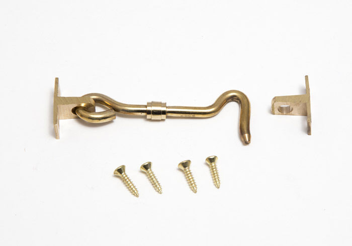 CABIN HOOK AND EYE 150MM 6 INCH SOLID POLISHED BRASS WITH SCREWS