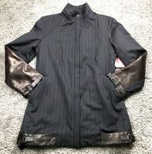Faconnable Womens Wool Leather Jacket Sz Us 4 It 36 Full Zip Nwt $1295