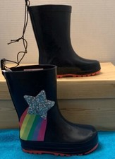 Little Girls Rain Boots WONDER NATION Blue Silver Star Glitter Sz 5/ 6 Kids NWT