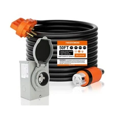 Finderomend 50 ft 50 Amp Generator Cord and Power Inlet Box Combo Kit,125/250...