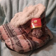 Joe Boxer Women's Gray w/ Pink Striped Bootie Boot Slippers Size 4-10