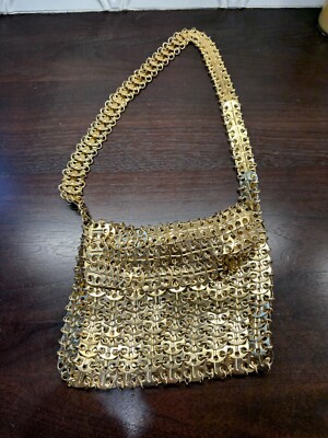 VINTAGE WALBORG PACO RABANNE Gold Metal Ring & Lame MOD BAG PURSE