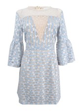 Foxiedox Women's Bell-Sleeve Lace Illusion Dress (L, Bluebell) 810614032881