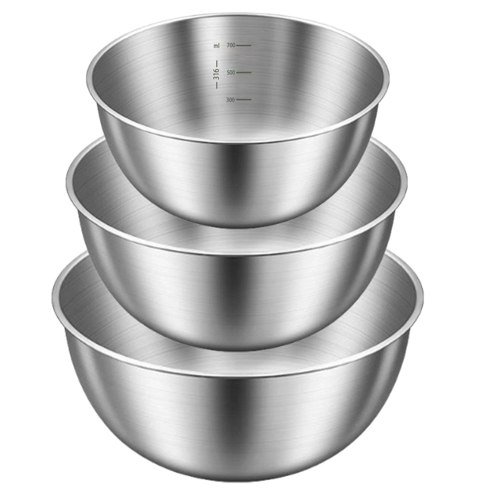 Senshuomy Stainless Steel Mixing Bowls Set 3 Pcs (23cm/20cm/17cm) Duty One Piece