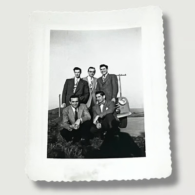 Five Well Dressed Men Pose in Front of Car Vintage Found Photo E202