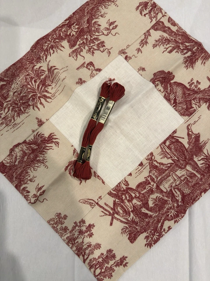 BIRDS OF A FEATHER Toile Rooster Pillow Cross Stitch + Pillow + Case + Thread - Image 2 of 3