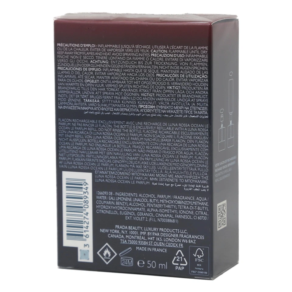 Prada Luna Rossa Ocean Le Parfum para Hombre Spray 1.7oz / 50ml - TOTALMENTE NUEVO Foto 2 de 2