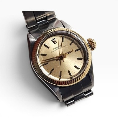 Rolex Oyster Perpetual Ladies 26 mm Two Tone Champagne Watch 6619 Circa 1967