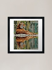Listing image for Bengal Tiger Resting by The River F Framed Wall Art Poster Canvas Print Picture