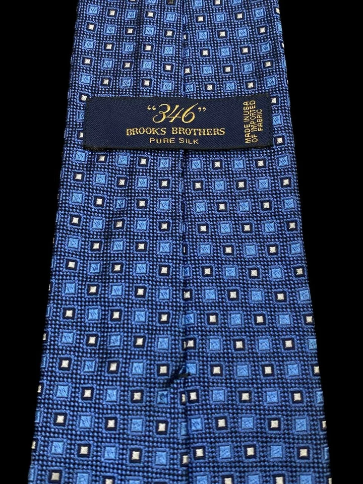 Corbata Brooks Brothers 346 azul a cuadros patrón geométrico seda 59" hecha en EE. UU. Foto 4 de 4