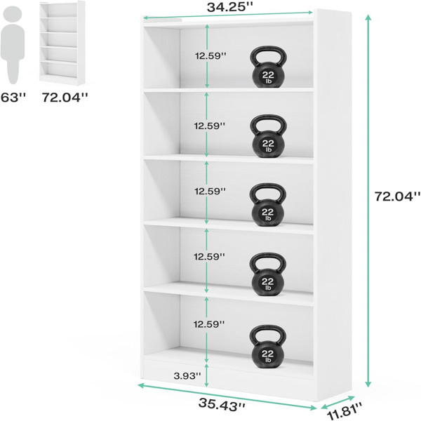 Shelf Book Storage Cabinet 6 Tier Bookcase Open Storage Shelves Multiple NEW