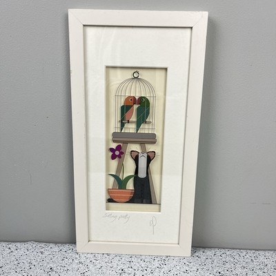 Black Hen Designs Ireland ''Sitting Pretty'' Cat Parrot Bird Art Signed Framed