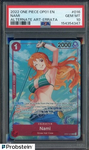 2022 One Piece OP01 EN Alternate Art #016 Nami Errata PSA 10 GEM MINT