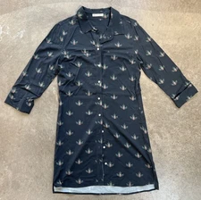 Marine Layer Women's Zoey Dress SMALL Black 3/4 Sleeve Button Up Shift Outdoor