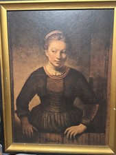 Framed Print of Rembrandt van Rijn’s “Young Woman at an Open Half Door” – Signed