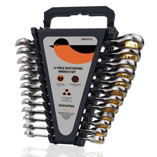 SUZUME 12-Piece Metric Ratcheting Wrench Set (8-19mm) 72T Cr-V 15K+ Cycle Loc...