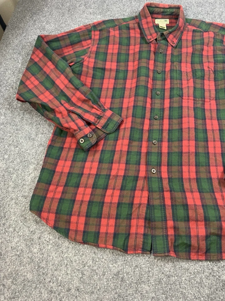 L.L. Camisa Bean Para Hombre XL Roja A Cuadros Manga Larga Franela Bolsillo Abotonado Foto 3 de 4