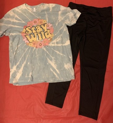 Women s Stay Wild T-shirt & Zone Pro Black Athletic Pants Size XL #1543