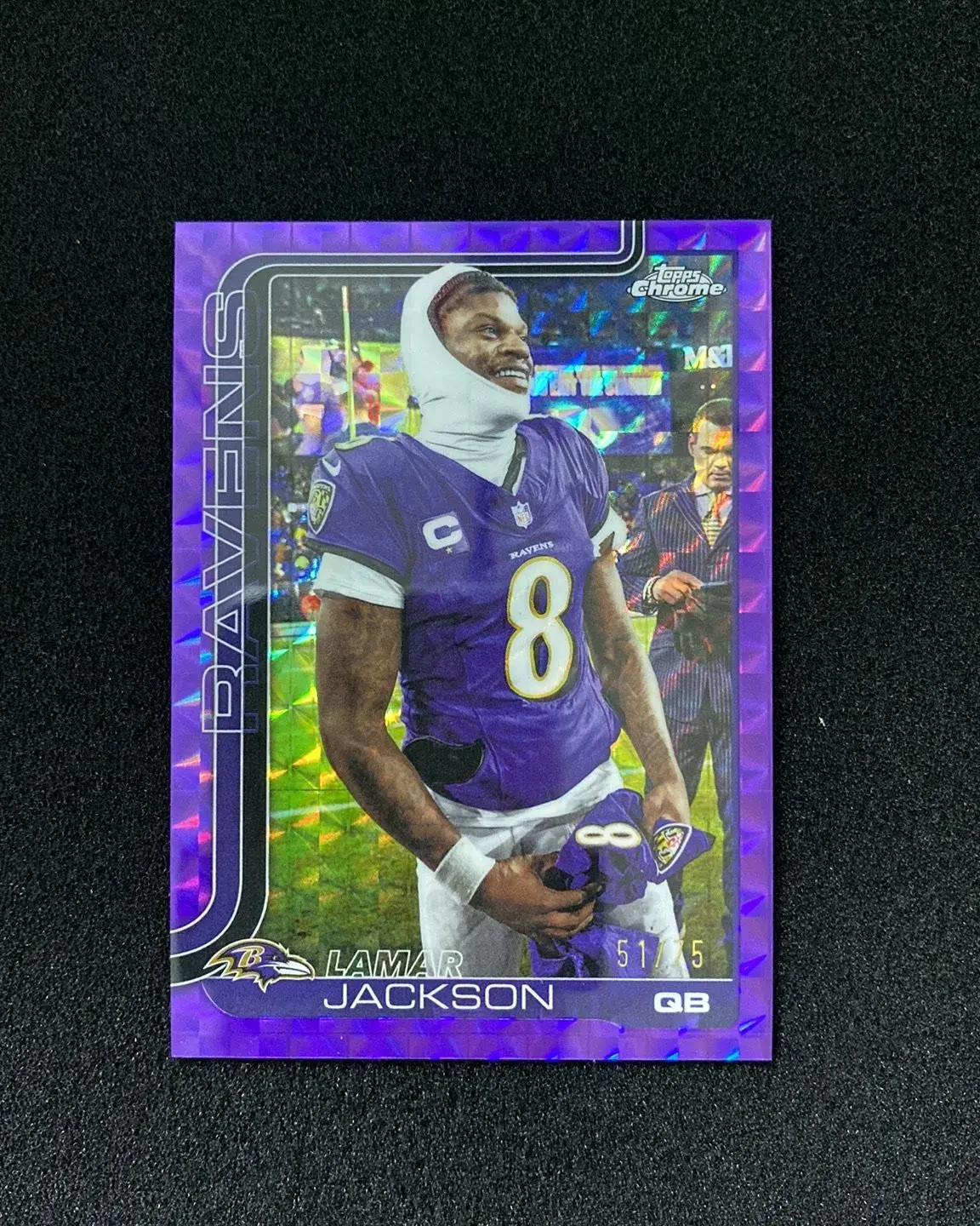 2025 Topps Chrome Image Variation Lamar Jackson #24 Purple Geometric /75 SP PI08