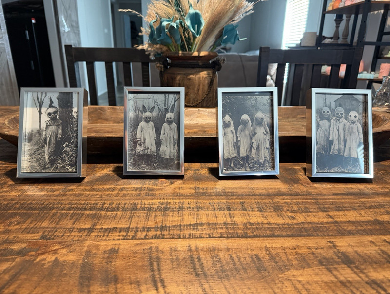Set of 4 Silver Metal 4x6 creepy pictures Frames, Matte Finish, Free Standing