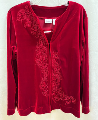 CHICO'S 2-piece Embroidered Ruby Red Jacket & Sleeveless Top Set Size 3 Holiday