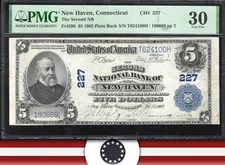 1902 $5 NEW HAVEN, CT SECOND NATIONAL BANK PMG 30 CONNECTICUT CURRENCY 180689