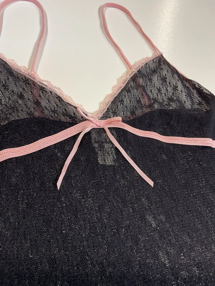 Casa de Muñecas Y2K Camisola de Encaje Negro Transparente Talla M Arco Coqueta Festival de Hadas Foto 2 de 4