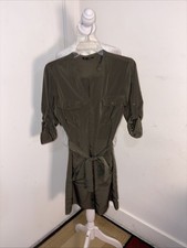 Express Olive Green Button-Up Dress with Belt Sz  Small Pockets
