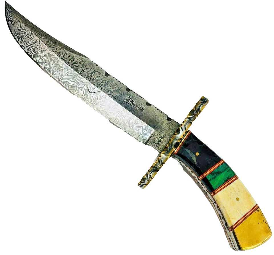 Cuchillo Bowie F. Norman Damasco Hoja 15" Hecho a Mano Cuchillos HECHOS EN EE. UU. Foto 2 de 4