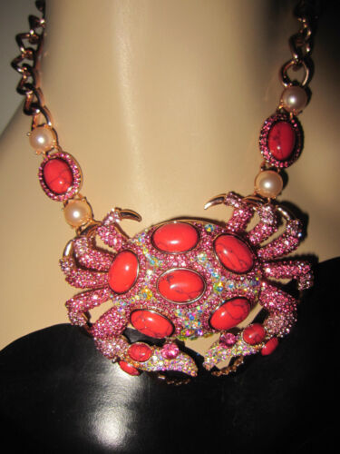 BETSEY JOHNSON BOAT HOUSE LG CRAB ROSE GOLD BLING FAUX PEARL STATEMENT NECKLACE - Picture 2 of 5