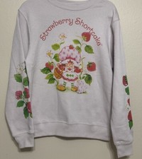 Strawberry Shortcake Kitty Custard Beige Logo Sleeve Pullover Sweatshirt Small