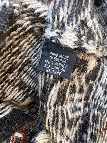 New INTIWARA 100 ALPACA Handmade Bolivian Cardigan Sweater aztec print large AA7 - Picture 7 of 8