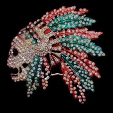 Indian Chief Head Skull Belt Buckle Western Cowboy Shiny multicolored rhinesto