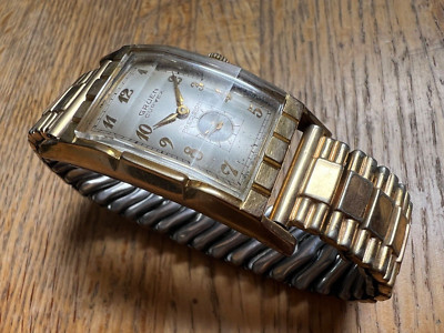 Scarce Large/Long Face 50's VTG Gruen Curvex Precision 14KGF Case Watch Runs WOW